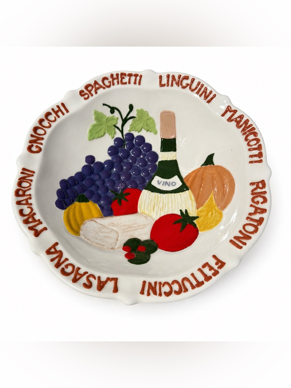 Hand Painted Italian Pasta Serving Bowl 13” Grapes Wine Tuscan Kitchen Decor
